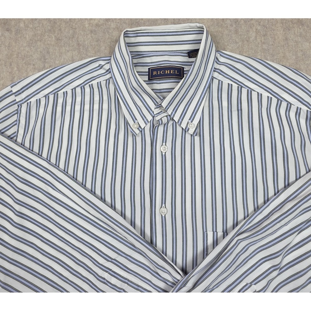 Richel Mens Dress Shirt Size Large Striped‎ 100% Cotton